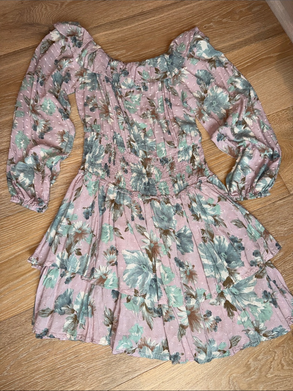 Pink Floral Smocked Waist Kids Dress